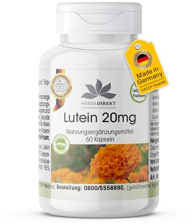 Luteina 20mg - Microincapsulata - Per occhi - 60 Capsule - Vegan | HERBADIREKT by Warnke Vitalstoffe - Qualità da farmacia tedesca