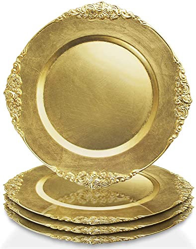 ChargeIt by Jay 1180256-G-4 Set of 4 Leaf Charger Plates-Gold, Melamine
