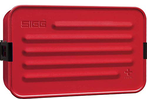 SIGG Metal Box Plus L Red Lunchbox 1.2 L, moderne Brotdose mit praktischem Einsatz, federleichte Brotbox aus Aluminium mit Trennwand
