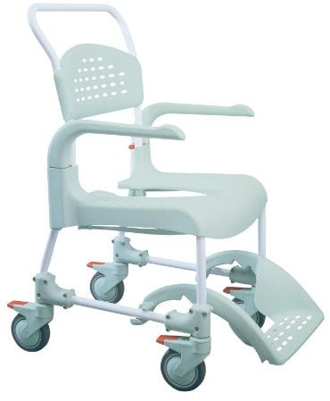 Etac Clean Shower Commode Chair, Open Rear Seat for Hygiene, Removable Armrests, Sliding Footrest for Safe Transfers, and Lockable Castors for Enhanced Flexibility, 49 cm