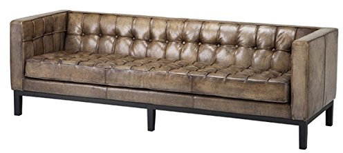 Casa Padrino Luxus Echt Leder Sofa Glasgow Vintage Leder Olive - 3 Sitzer - Luxus Hotel Möbel