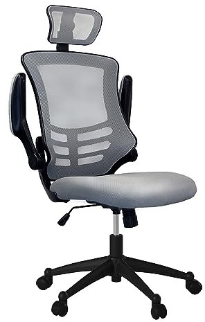 Techni Mobili Modern High Back Mesh Executive Chair With Headrest And Flip Up Arms. Color: Silver Grey