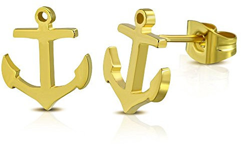 Bungsa Anker Ohrstecker gold - 1 Paar Edelstahl (Ohrringe Ohrschmuck Anchor Marine Sailing Ohrklemmen Damen Frauen Herren Mode Studs Earrings)