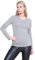 janisramone® Long Sleeve T Shirts Women, Plain Round Neck Breathable Basic Summer Tops for Women UK, Stretchy Slim Fitted Going Out Tops Grey