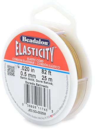 Beadalon Beading Cord, Rubber, Satin Gold, 0.5 mm/25 m | Latex-Free Rubber Stretch Cord, Tangle-Free Spooled Design, Elastic Cord for Bracelet Making & Jewelry Crafts, Made in USA