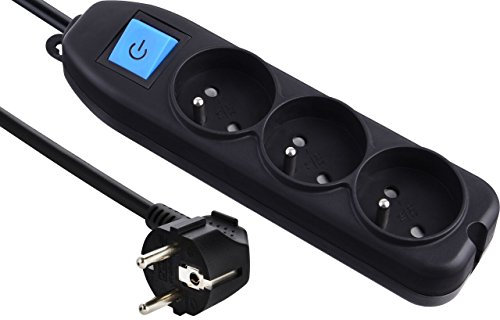 Electraline 34123 Bloc 3 prises + Interrupteur 1,5 m Noir