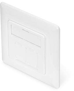 DIGITUS Toma de conexión Para módulo Keystone - 2 puertos - Ángulo de 45° - Diseño elegante - Con tapa protectora contra el polvo - Juego compuesto por placa frontal y marco de montaje - Blanco