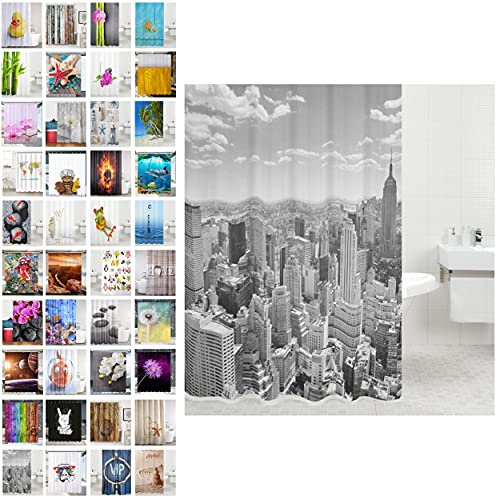 Sanilo Duschvorhang Skyline New York 180 x 200 cm, hochwertige Qualität, 100% Polyester, wasserdicht, Anti-Schimmel-Effekt, inkl. 12 Duschvorhangringe