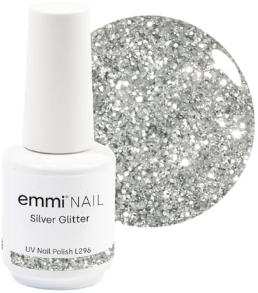 Emmi Nail Lack I LED UV Nagellack I 28 Tage Halt I Langer Glanz & hohe Deckkraft I Stoßfester Lack Nagellack I Kratzfest & vegan I 15ml - Silver Glitter (Glitter, L296)
