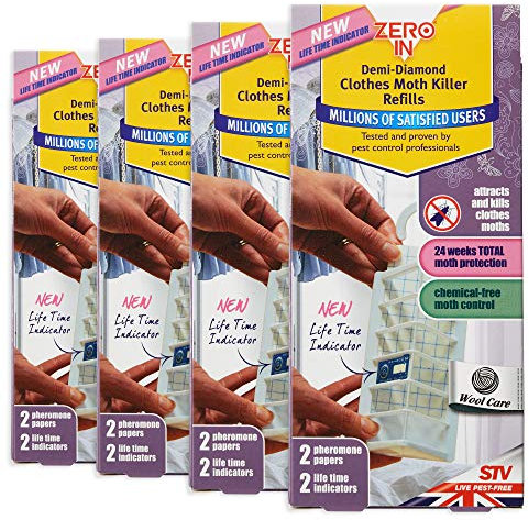 VALUE PACK 4 Twin Packs Demi-Diamond Moth Trap Refills - 3 Months of Treatment per Moth Box Refill - Natural and Effective Treatment against Moths