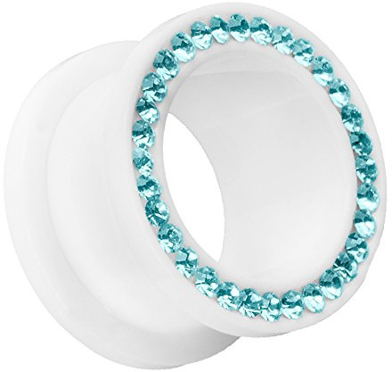 Piersando Flesh Tunnel Ohr Plug Piercing Ohrpiercing Schraub Ohrtunnel Kunststoff mit Strass Kristallen Weiß Aqua 8mm