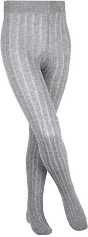 FALKE Unisex Kids Classic Rib Tights, Cotton, Grey (Light Grey 3400), 12-18 months, 1 Pair