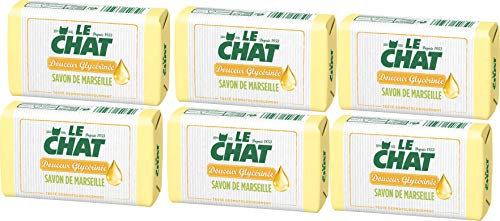 Le Chat - Véritable Savon de Marseille Solide - Douceur Glycérinée - Testé dermatologiquement - Sans Paraben -Pack de 6 savons de 100 g