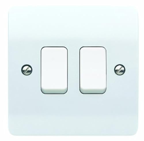 MK Logic Plus K4872 WHI 10AX Single Pole 2 way Plateswitch, 2 Gang