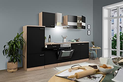 Respekta Küchenzeile Merle KB270ESSC Schwarz 270 cm Breite mit Elektrogeräten