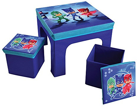 FUN HOUSE pyjamsques Tisch mit 2 Barhocker Faltbare Aufbewahrungsbox für Kinder, MDF/Vlies, 52 x 52 x 15 cm