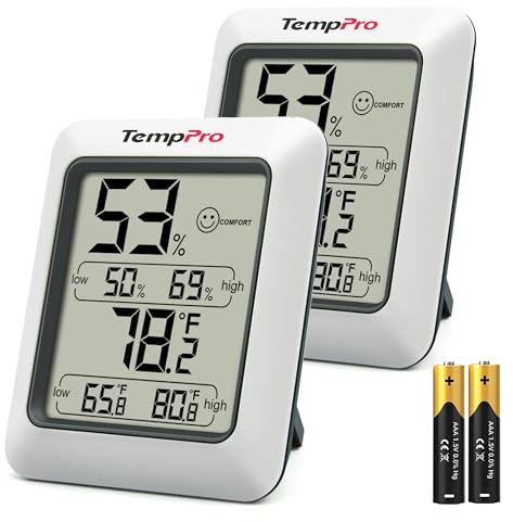 TempPro TP50 2 Pieces Digital Hygrometer Indoor Thermometer Room Thermometer and Humidity Gauge with Temperature Humidity Monitor(Previously ThermoPro)