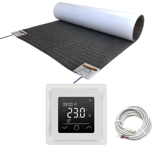 Elektrische Fußbodenheizung HoWaTech Lux Folienheizung für Renovierung Laminat Parkett Vinyl Komplett Set Heizfolie 80 W/m² inkl. Thermostat WLAN WIFI Touch weiß, Folienlänge & Fläche:2.5m / 1.25m²
