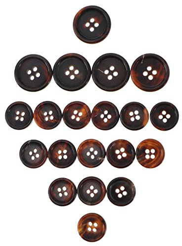YINETTECH 20pcs Kaffee 15pcs 15mm + 5pcs 20mm 4-Loch Abgerundete Knöpfe für Blazer Anzüge Kostüme Handwerk Jacken Mäntel Polster
