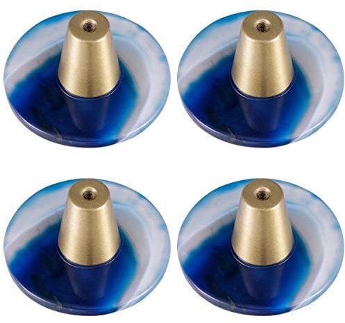 mookaitedecor Set of 4 Natural Agate Slice Cabinet Drawer Knobs, Round Pull Handle for Dresser Cupboard Wardrobe Door Decorative Furniture Blue