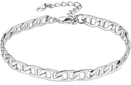 U7 Chaîne de Cheville Femme 21cm/6mm Plaqué Or Blanc Bracelet Pieds à Maille Marine Accessoire Parfait pour l'Eté