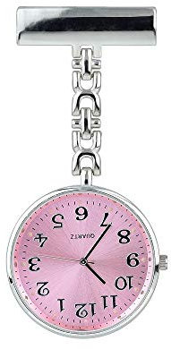 WINKLES Silver and Pink Nurse Fob Watch Gift Set | Portable Paramedic Brooch Pocket Watch with Clip