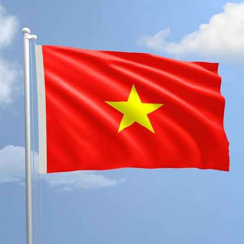 Bandiera VIETNAM 70x100 cm in poliestere NAUTICO 115 gr/mq con doppia piega perimetrale, corda e guaina. Adatto sia IN/OUT DOOR