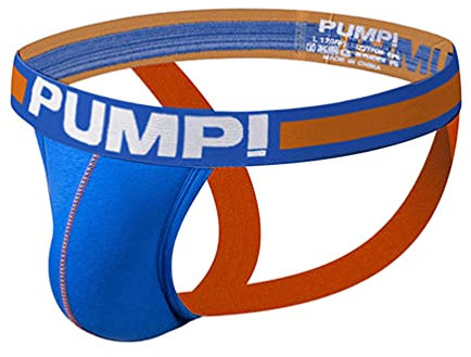 Junhouse Men's Cotton Jock Strap Trendy Personality Athletic Supporter Sports Low Rise Performance Jockstraps Elastic Waistband Sexy Underwear T-Back Thong G-String Breathable Underpants (A Orange,L)