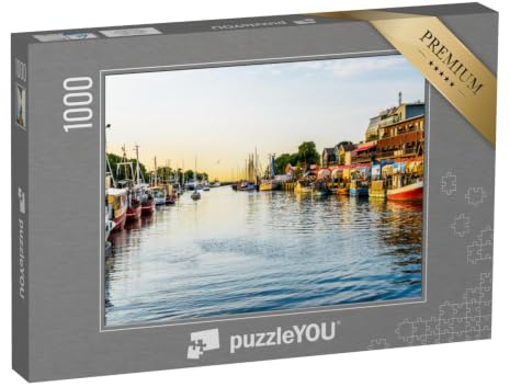 puzzleYOU: Puzzle 1000 Teile „Kanal mit Schiffen und Ostsee in Warnemünde, Rostock, Deutschland“ – aus der Puzzle-Kollektion Rostock, Deutschland, Mecklenburg-Vorpommern, Regionale Puzzles Deutschland