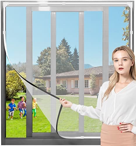 ZUIYIN Adjustable Magnetic Fly Screen Window, DIY Fly Screens for Windows Max 100x130 cm, Window Netting for Insects Fits Any Smaller Size Easy Installation, Window Fly Screen (White Frame Gray Mesh)