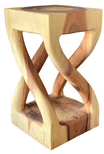 FaHome Beistelltisch Holz - Holzhocker Gedreht (50x28x28cm) - Hocker aus massivem Suarholz - Handgefertigter Beistelltisch - Vielseitiger Couchtisch in Premiumqualität