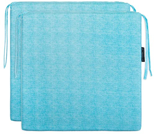 Brandsseller 2er Set Sitzkissen 40x40 cm in Leinenoptik – Bequeme Stuhlauflagen mit Bindebändern & abnehmbarem Bezug – Dekorative Sitzpolster für drinnen und draußen - Türkis