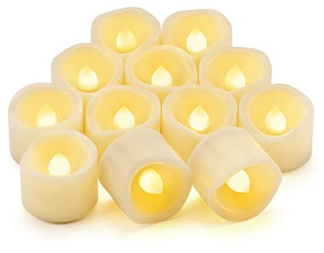 CANDLE IDEA 12 PCS Flameless Timer Tea Lights Candles, 6 Hours On and 18 Hours Off Per Cycle, Battery Operated Flickering LED Tealight Votive with Timer for Outdoor Halloween Pumpkin Decorations