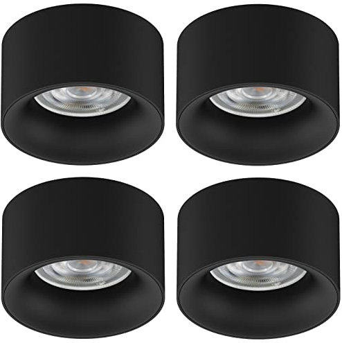 Maclean MCE457 Einbauleuchte 4-er Pack Deckenleuchte mit GU5.3 MR16 Fassung für LED & Halogen Leuchtmittel bis 35W 70x40mm Einbaustrahler Aluminium Rund (4 Stück ohne Leuchtmittel, Schwarz)