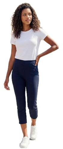Roman Cropped Trousers for Women UK Ladies Capri Leggings Summer Pants Short Crop Stretch 3/4 Length Three Quarter Pedal Pusher Clothes Elasticated Bengaline Cut Off - Petite Navy Blue - Size 14