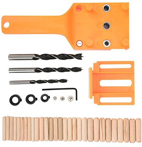 Joyzan Guide Perceuse Trous Goujon Bois, Gabarit Tourillon Perçage Cheville Butée Parallèle Goujonnage Taille Réglable Antidérapant Travail Outil Manuel Utilisatio ABS Poche Clip Droit 6,8,10MM