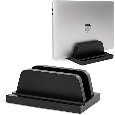 ROCDEER Bamboo Vertical Laptop Stand Holder - Adjustable Holder and Dock 0.01 to 1.18, Fits All MacBook/Surface/Samsung/HP/Dell/Chrome Book, Black