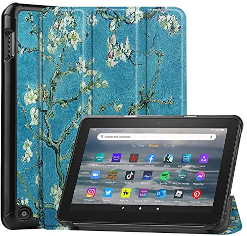 FTRONGRT Funda para Amazon Fire 7 2022 Funda, Cuero PU, Soporte Plegable, Funda para Tableta Ultrafina para Amazon Fire 7 2022 -Flor de Albaricoque
