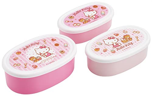 SKATER SRS3SAG-A Hello Kitty Lunch Box, Dolci, Sanrio, 28.9 FL oz (860 ML), Set of 3, Sealing Containers, Storage Container, Girls, Made in Japan