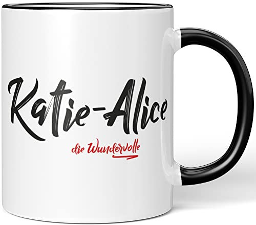 JUNIWORDS Tasse, Katie-Alice, die Wundervolle, Schwarz (5253964)