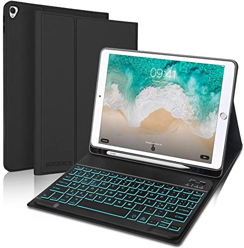 SENGBIRCH Custodia con Tastiera per iPad 9,7 2018/2017,iPad Air 2/1,iPad 6/5 Generazione Tastiera, iPad Pro 9.7, 7 Colori Retroilluminata Tastiera Tablet, Italiana Tastiera Wireless con Custodia, Nero
