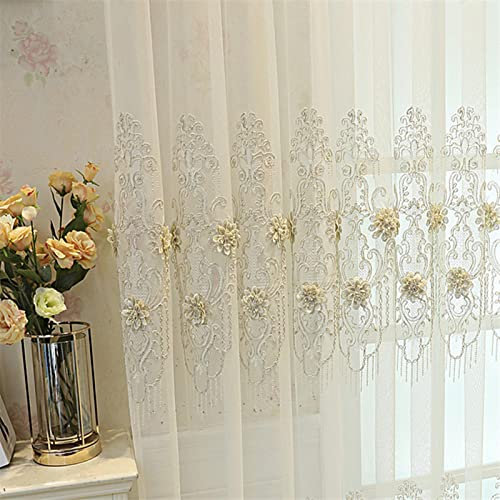 MANQILE Geprägter Stickerei-Tüll-Vorhang für Wohnzimmer-Tür-Fenstergitter, eleganter Blumen-Voile für Schlafzimmer