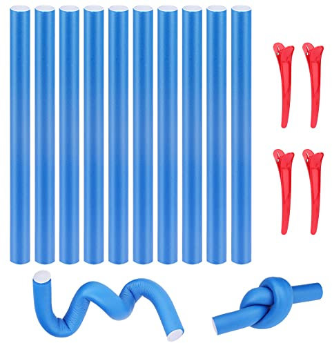 ERBO 10 Stück Papilotten Mit 4 Clips, 16mm Lockenwickler über Nacht, Locken Ohne Hitze Schaumstoff, für Damen Mädchen Lange und Kurze Haare, Lockenwickler für Große und kleine Locken (Ø16 x 240mm)