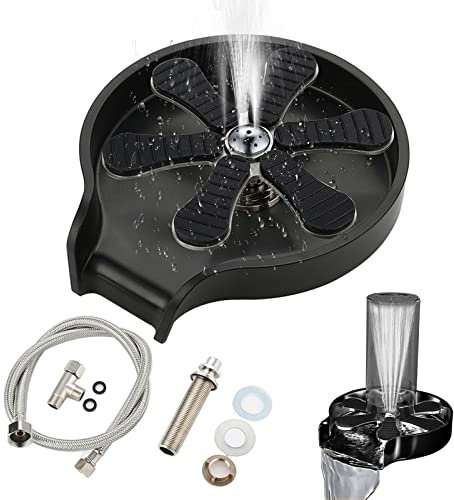 Btstil Lavavajillas de cristal de acero inoxidable, limpiador automático de tazas grifo de cristal, enjuague de cristal integrado para fregadero de cocina, restaurante bar hogar (negro)