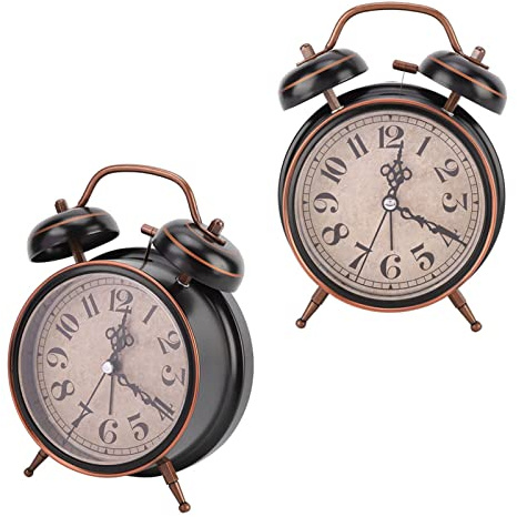 Akozon Aufziehwecker ohne Batterien, Uhr mit Nachtlicht, Doppelklingel für den Heimgebrauch, 4-Zoll-Retro-Alarm-Desktop (4 Zoll schwarz)