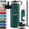 Gourde Inox Isotherme ACTIVE FLASK 1l/500ml sans BPA + Paille (3 Bouchons) | Bouteille d’eau Acier Inoxydable Isolée, Thermos Réutilisable | Camping Velo Sport Running Randonnée Enfant, Café The