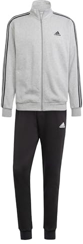 adidas Herren Basic 3-Stripes Fleece Track Suit, Medium Grey Heather/Black, M Short