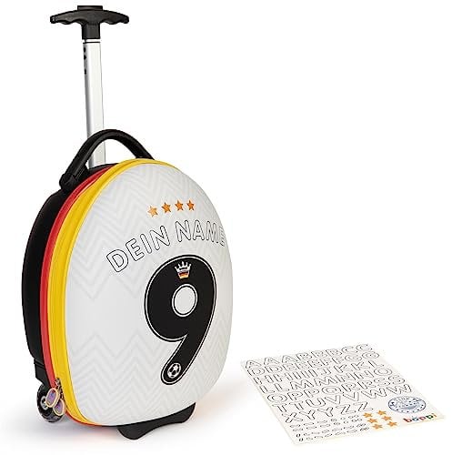 boppi Tiny Trekker Leichter Kinderreisetrolley zum Ziehen mit Rädern in Handgepäckgröße (17 Liter Fassungsvermögen) - Fußball Deutschland (mit Aufklebern) Euro 2024