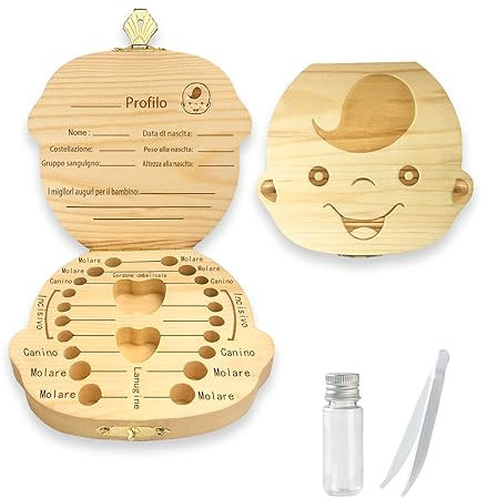 Sonfedo Scatola per denti di latte, in legno, regalo di memoria per bambini, per bambini e ragazze (ragazzi)