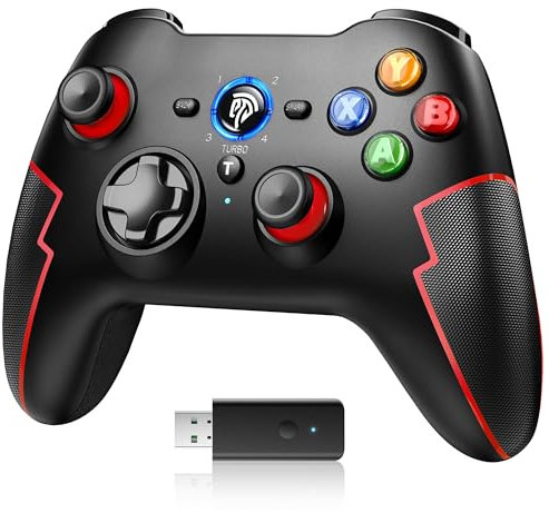 EasySMX 9013PRO Manettes PC PS3 sans Fil Rechargeable, Manette Switch Pro Bluetooth, Manette PC pour Téléphones Android iOS iPhone iPad, Noir Rouge